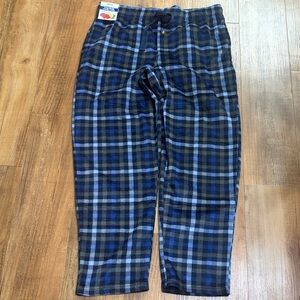 Fruit of the loom Blue and Black Plaid Fleece Lounge sleep pants size large
